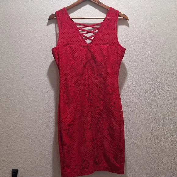 Guess Red Lace V-Neck Dress - Picture 2 of 3